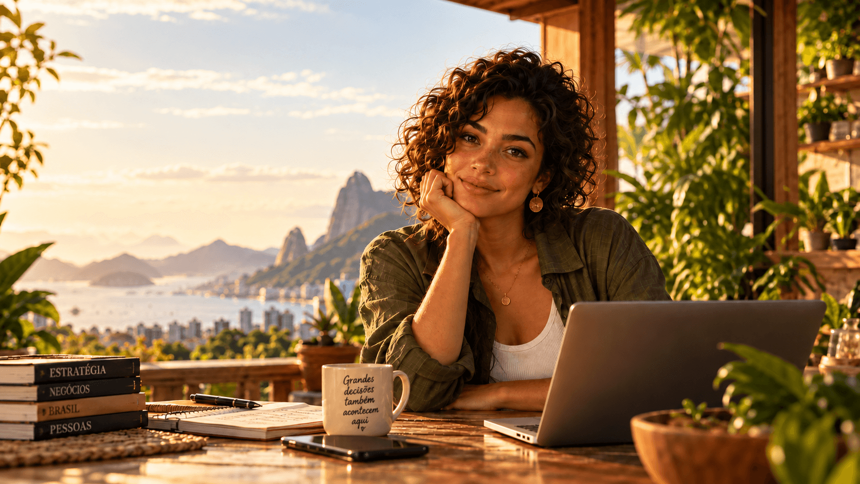 Alva em seu ambiente de trabalho brasileiro